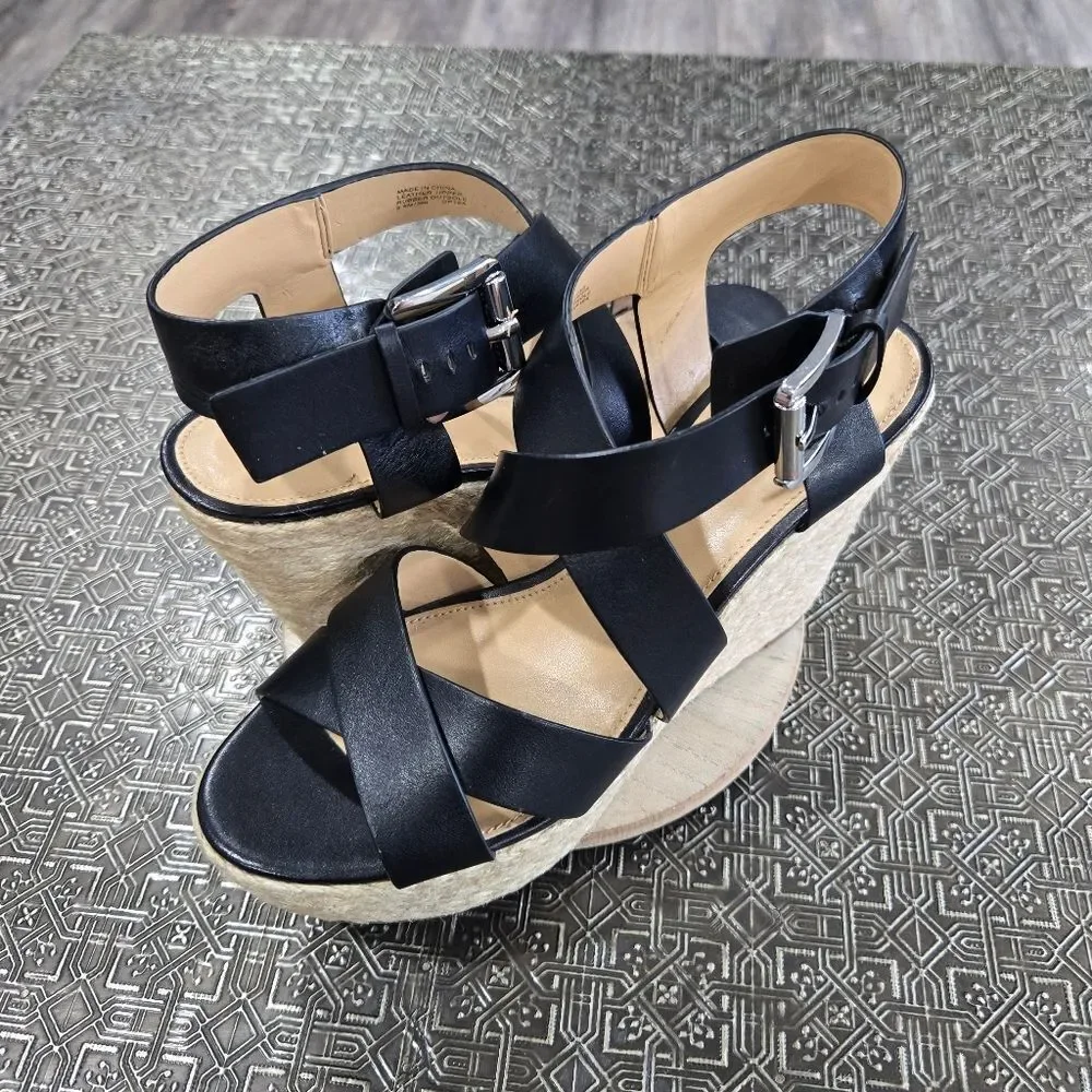 🐢 Michael Kors Black Espiridelles  Wedges 4.5" Heel SIZE 8.5 - Picture 15 of 15